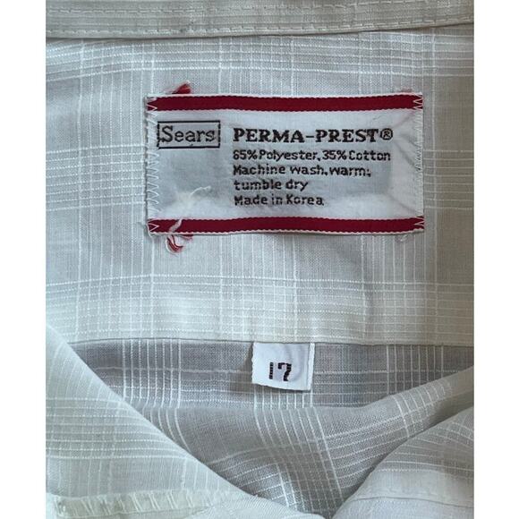 Vintage Sear's Mens Perma Prest White Button Down Shirt. Short Sleeve Size 17 - Picture 3 of 7